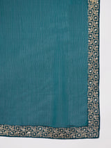 Women's Satin Blue Embellished Ready to Wear with Blouse Piece