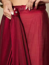 Women's Satin Red Embellished Ready to Wear with Blouse Piece