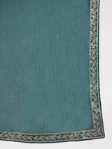 Women's Satin Blue Embellished Ready to Wear with Blouse Piece