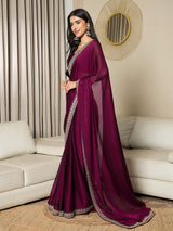 Women's Satin Pink Embellished Ready to Wear with Blouse Piece