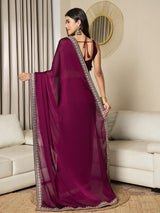 Women's Satin Pink Embellished Ready to Wear with Blouse Piece