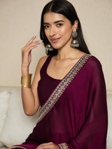 Women's Satin Pink Embellished Ready to Wear with Blouse Piece