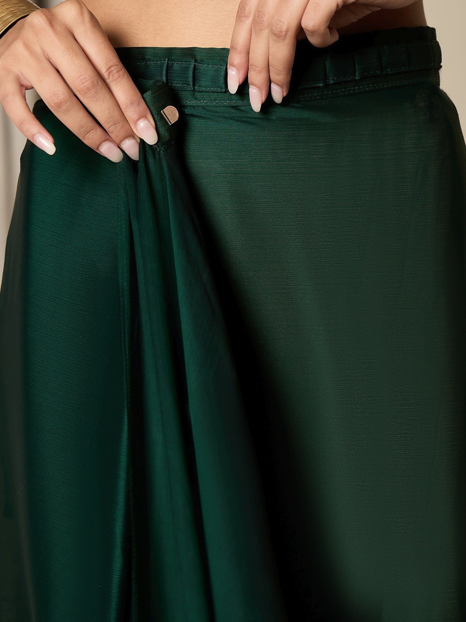 Women's Satin Green Embellished Ready to Wear with Blouse Piece