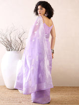 Women's Silk Blend Purple Woven Design Ready to Wear with Blouse Piece