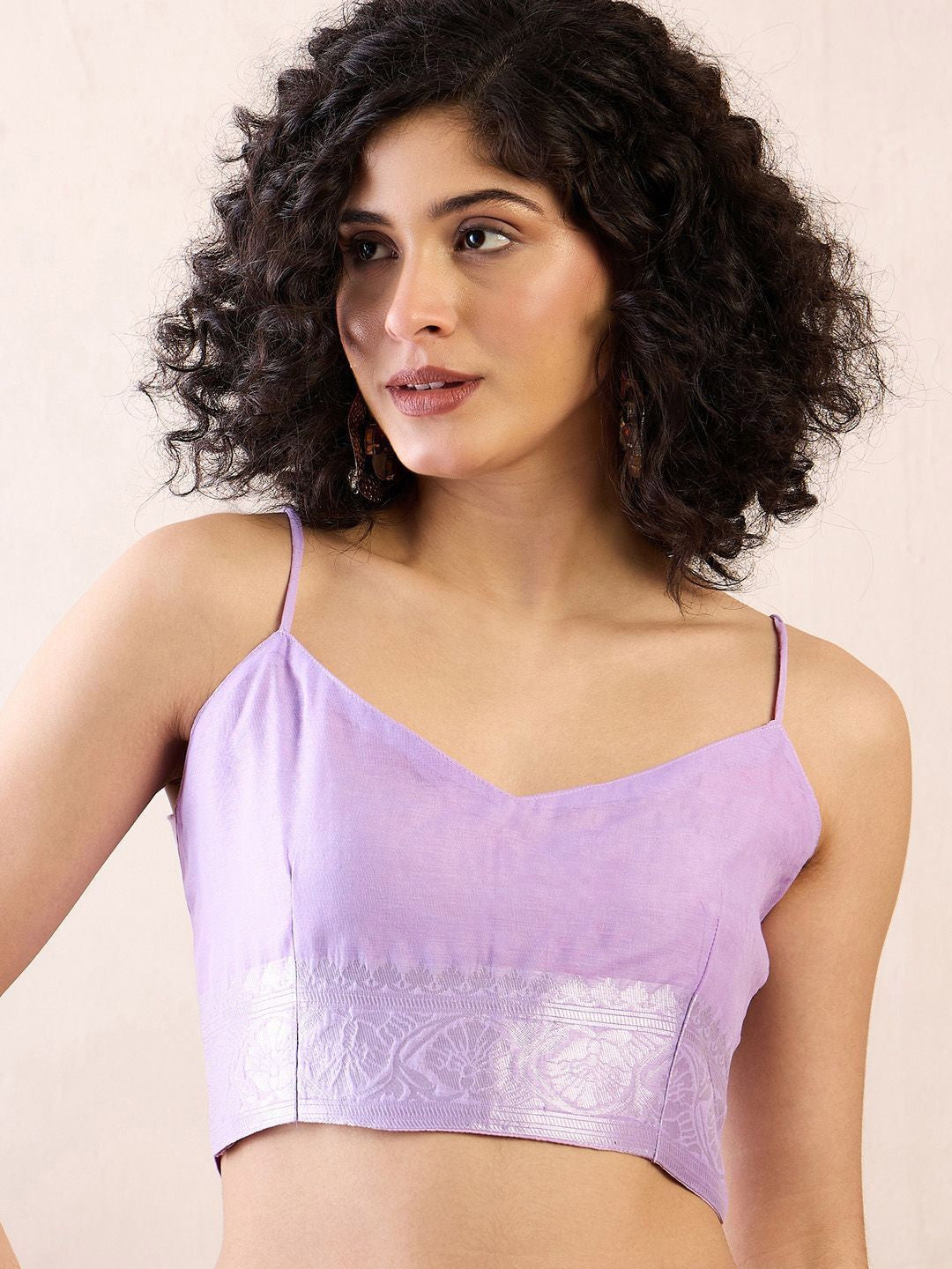 Women's Silk Blend Purple Woven Design Ready to Wear with Blouse Piece
