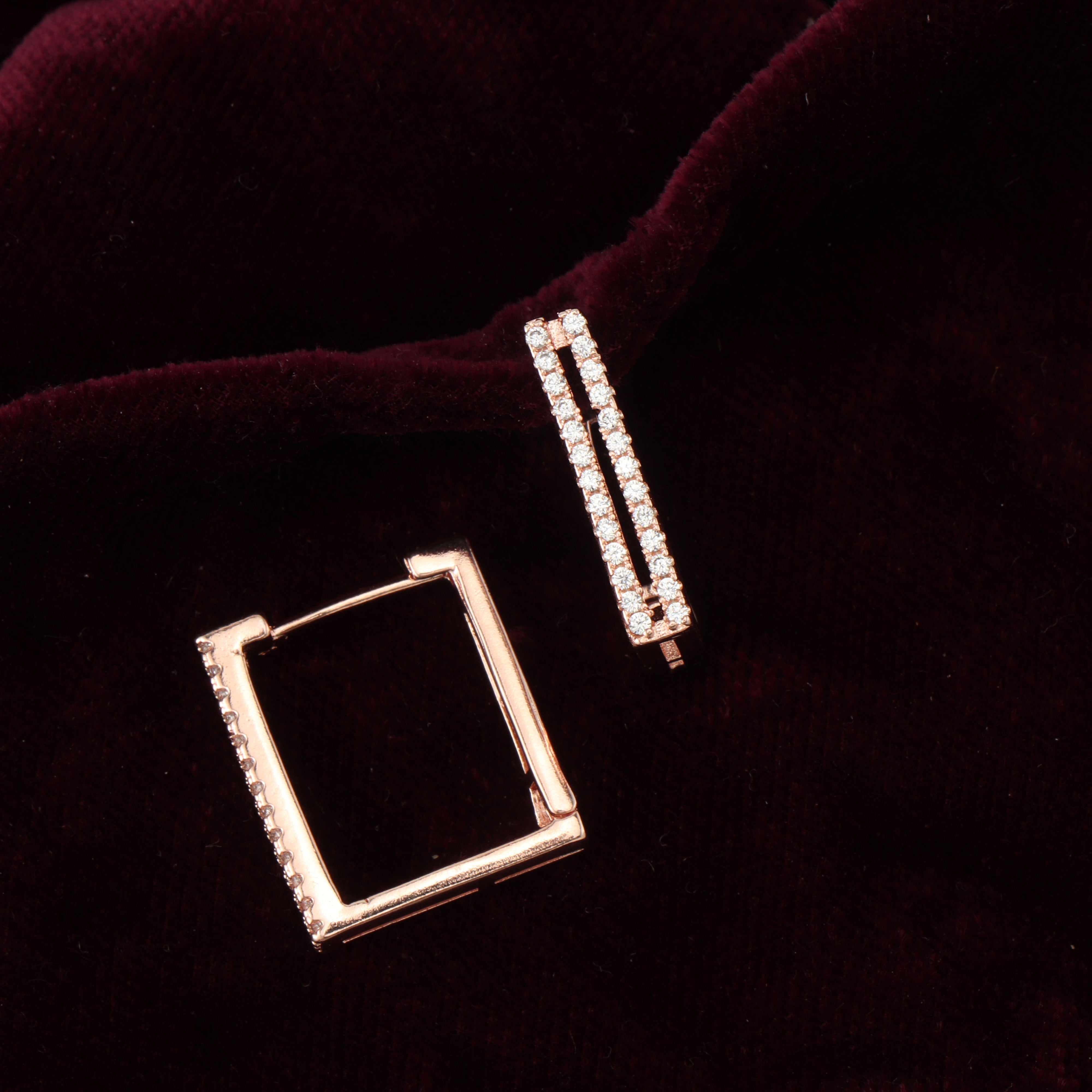 Women's Rosegold Zircon Box Hoops