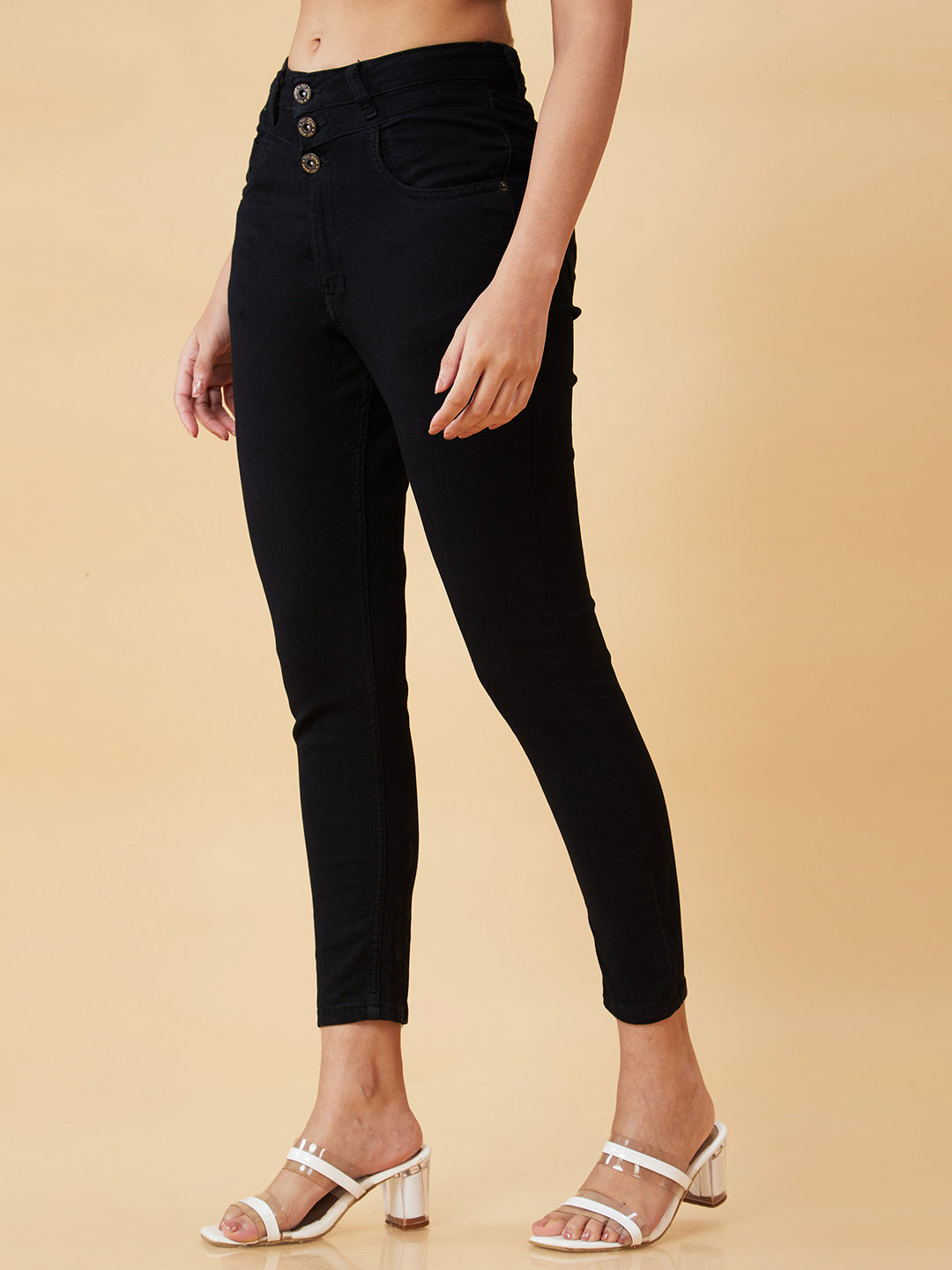 Women's Black Casual Skinny Fit Solid Jeans