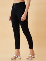 Women's Black Casual Skinny Fit Solid Jeans