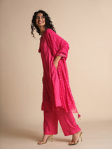 Women's Pink Festive Printed Three Quarter Sleeves Kurta Set