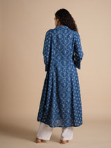 Women's Blue Casual Printed Three Quarter Sleeves Kurta