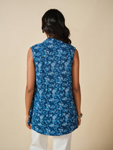 Women's Blue Casual Printed Sleeveless Shrugs