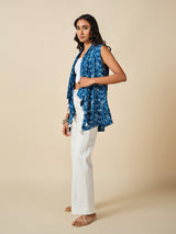 Women's Blue Casual Printed Sleeveless Shrugs