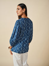 Women's Blue Casual Printed Three Quarter Sleeves Kurti