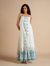 Women's White Casual Printed Sleeveless Dress