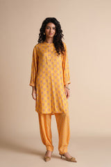 Women's Yellow Casual Printed Full Sleeves Kurti