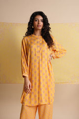 Women's Yellow Casual Printed Full Sleeves Kurti