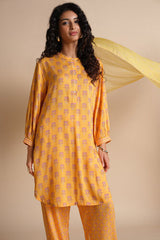 Women's Yellow Casual Printed Full Sleeves Kurti