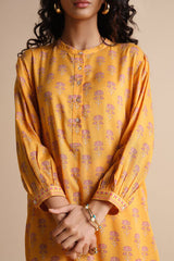 Women's Yellow Casual Printed Full Sleeves Kurti
