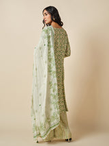 Women's Green Daily Printed Three Quarter Sleeves Kurta Set