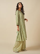 Women's Green Daily Printed Three Quarter Sleeves Kurta Set