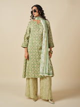 Women's Green Daily Printed Three Quarter Sleeves Kurta Set