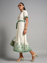 Women's Green Casual Regular Fit Printed Sleeveless Dress