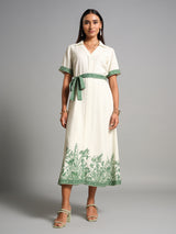 Women's Green Casual Regular Fit Printed Sleeveless Dress