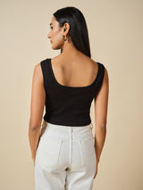 Women's Black Casual Solid Sleeveless Top