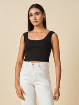 Women's Black Casual Solid Sleeveless Top
