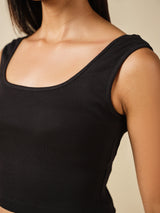 Women's Black Casual Solid Sleeveless Top