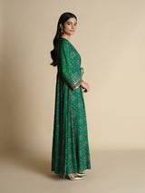 Women's Green Festive Printed Full Sleeves Kurta Set