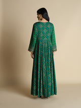 Women's Green Festive Printed Full Sleeves Kurta Set