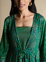 Women's Green Festive Printed Full Sleeves Kurta Set