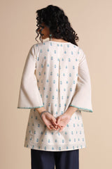 Women's White Casual Printed Three Quarter Sleeves Kurti