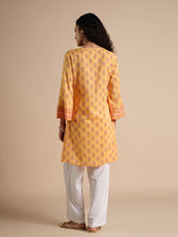 Women's Yellow Casual Printed Full Sleeves Kurta