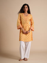 Women's Yellow Casual Printed Full Sleeves Kurta