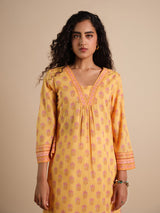 Women's Yellow Casual Printed Full Sleeves Kurta