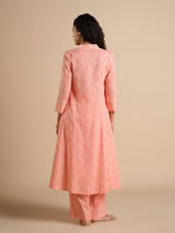 Women's Pink Daily Printed Three Quarter Sleeves Kurta Set