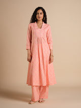 Women's Pink Daily Printed Three Quarter Sleeves Kurta Set