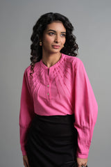 Women's Pink Casual Regular Fit Solid Full Sleeves Tops