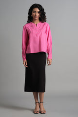 Women's Pink Casual Regular Fit Solid Full Sleeves Tops