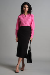 Women's Pink Casual Regular Fit Solid Full Sleeves Tops