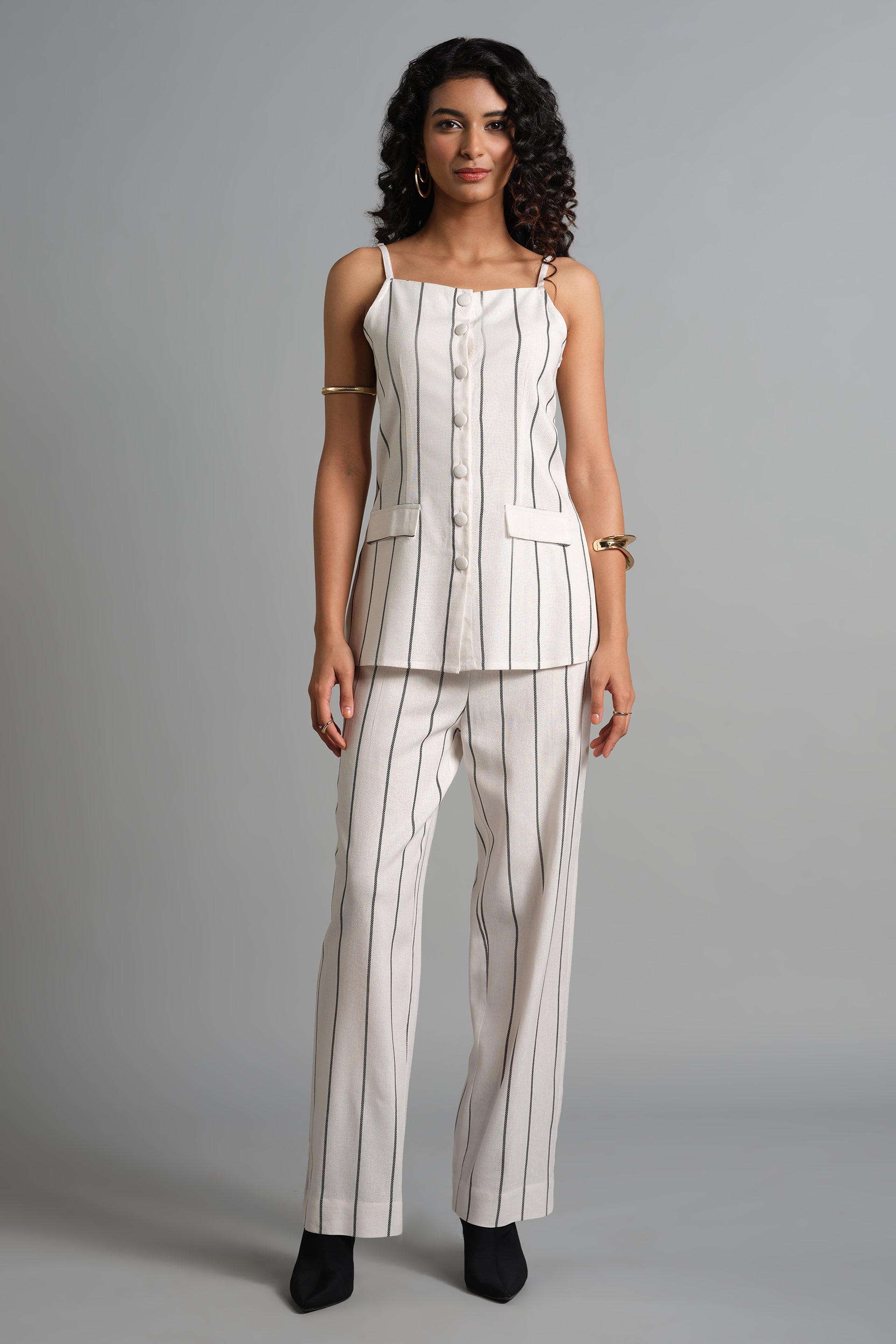 Women's Multicolor Work Regular Fit Striped Trousers