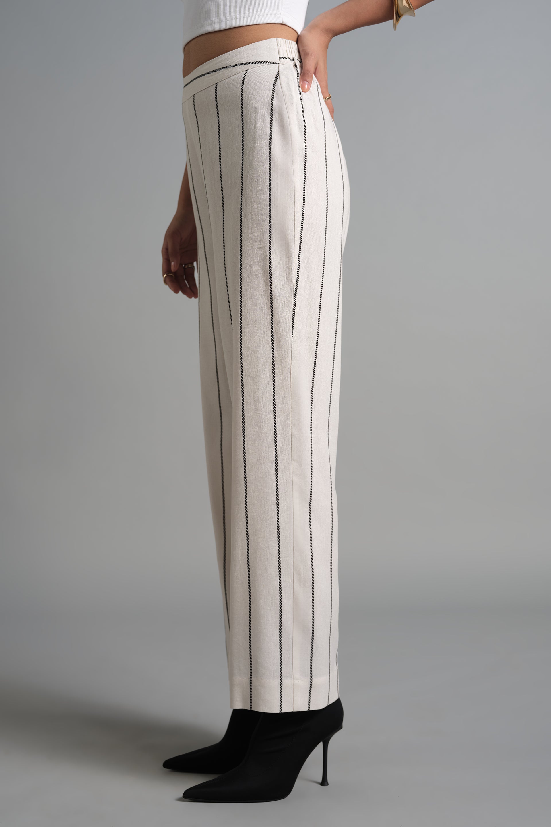 Women's Multicolor Work Regular Fit Striped Trousers