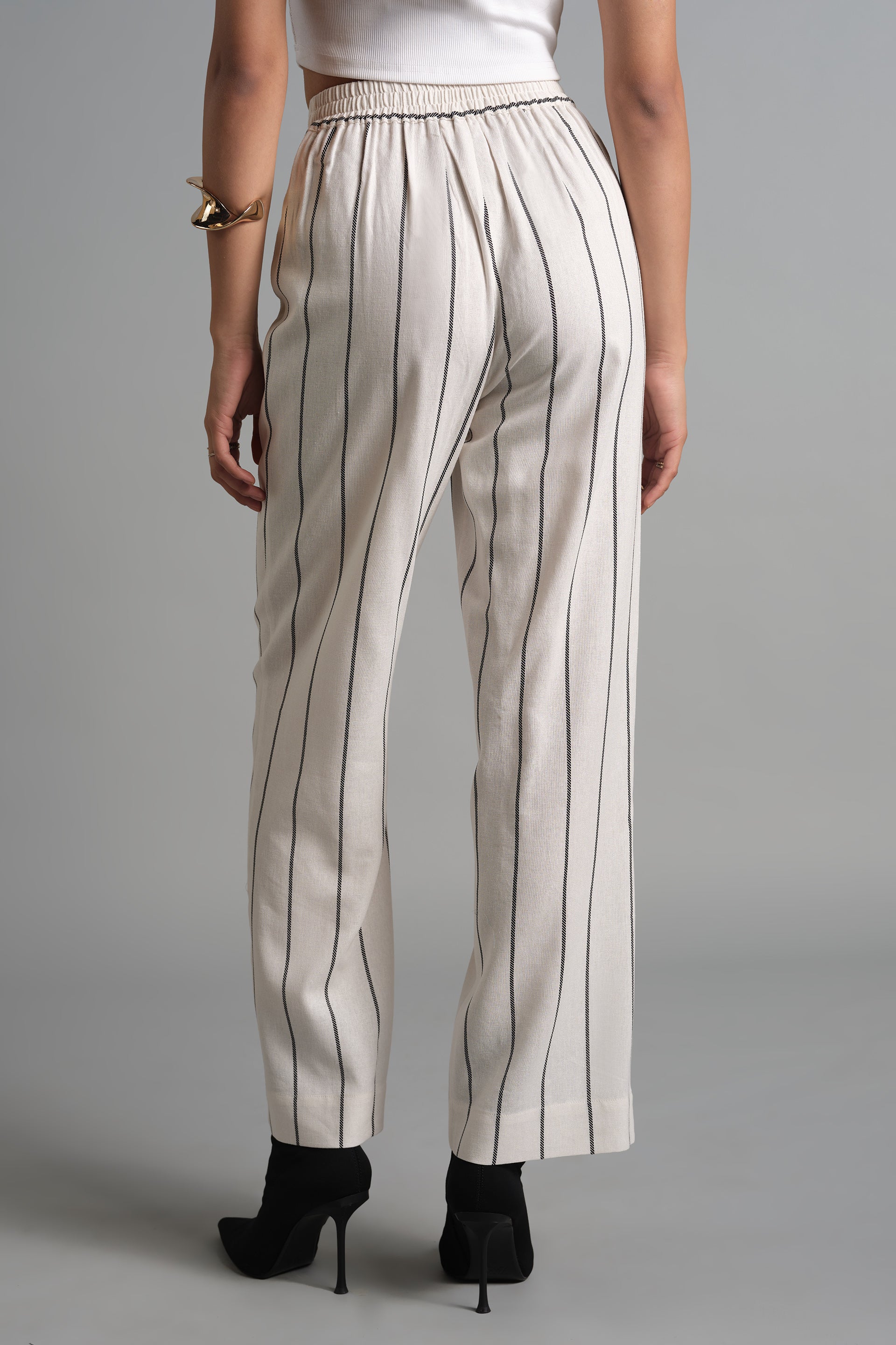 Women's Multicolor Work Regular Fit Striped Trousers
