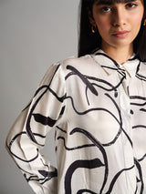 Women's White Casual Regular Fit Printed Full Sleeves Tops