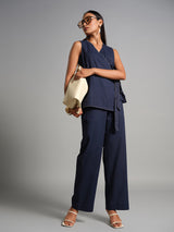 Women's Navy Daily Regular Fit Solid Sleeveless Kurta Sets