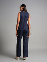 Women's Navy Daily Regular Fit Solid Sleeveless Kurta Sets