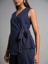 Women's Navy Daily Regular Fit Solid Sleeveless Kurta Sets