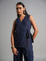Women's Navy Daily Regular Fit Solid Sleeveless Kurta Sets